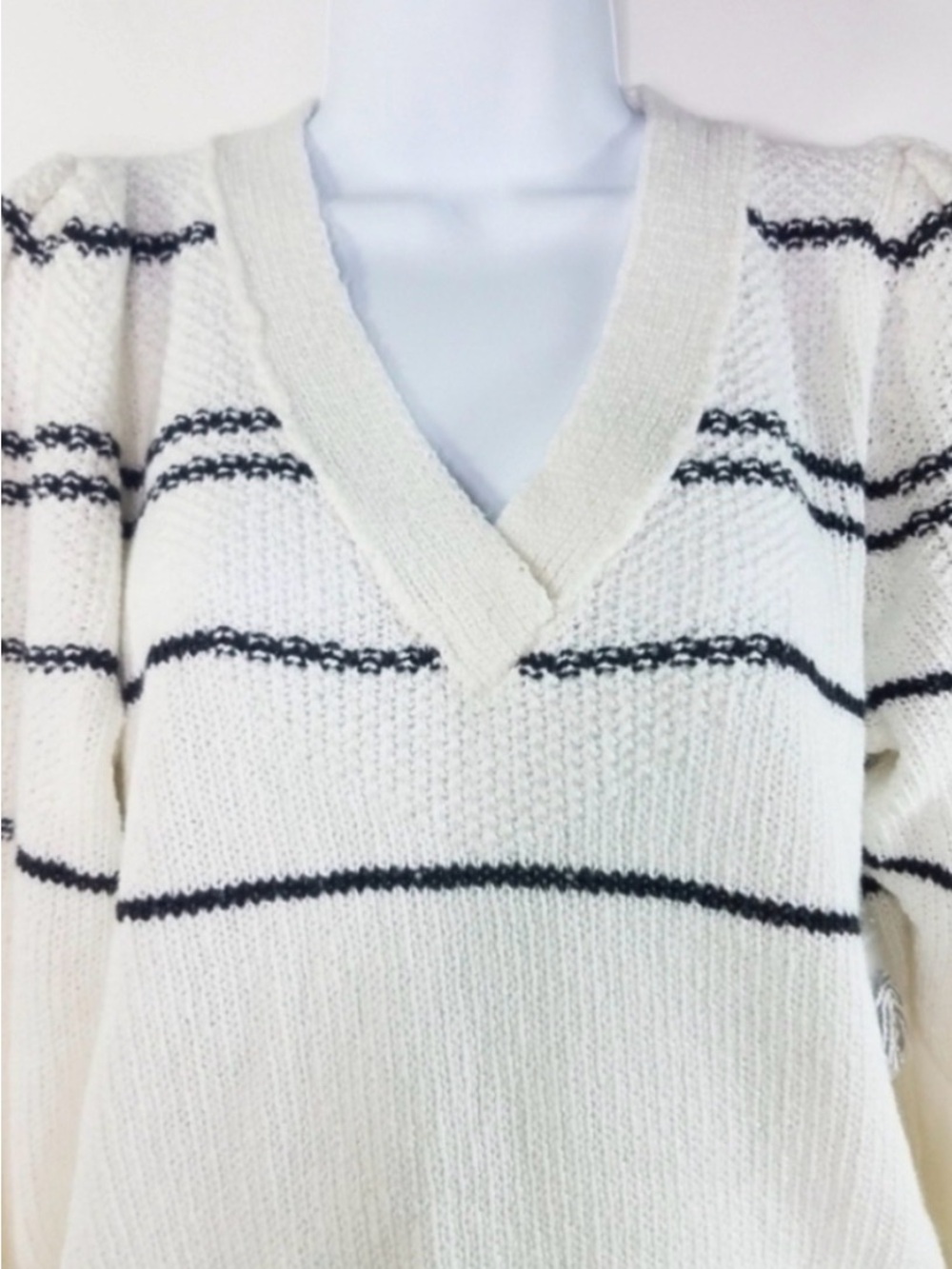 Brochu Walker Sasha Striped White V-Neck Sweater with Black Stripes - Picture 4 of 10